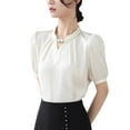 thumbnail image 2 of Odbmxy Womens Shirts Summer Short Sleeve Turtleneck Women Blouses Fancy Office Dressy Solid White Halter Slim Tops, 2 of 3