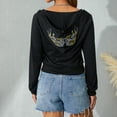 thumbnail image 4 of Liacowi Women Juniors Hood Sweatshirt Long Sleeve Hoodies Deep V-Neck Letter Embroidery Pullover Punk Streetwear, 4 of 6