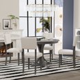 thumbnail image 2 of 5-Piece Retro Round Kitchen Dining Table Set, Wood Dining Furniture with Curved Trestle Style Table Legs and 4 Upholstered Chairs with Ergonomic Dining Back for Dining Room,Kitchen (Dark Gray), 2 of 8