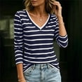 thumbnail image 4 of Lenpel Womens Striped Tops Comfy Soft V Neck 3/4 Sleeve Lounge Shirts Lightweight Casual Slim Fit Tunic Blouses, 4 of 6