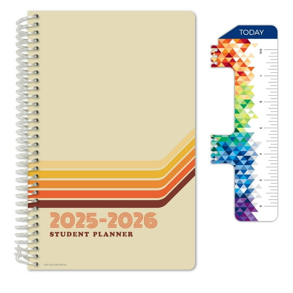 Global Datebooks Dated 2025-2026 Weekly and Monthly Academic Year Student Planner Calendar, August 2025 - June 2026, 5.5" x 8.5", Matrix Style, Retro, Includes Bookmark / Ruler and Planning Stickers