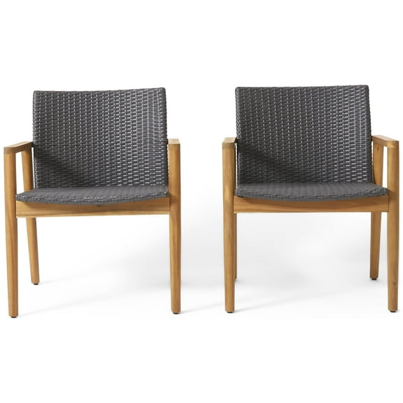 Alamosa Outdoor Wicker and Acacia Wood Club Chairs, Set of 2, Gray and Teak