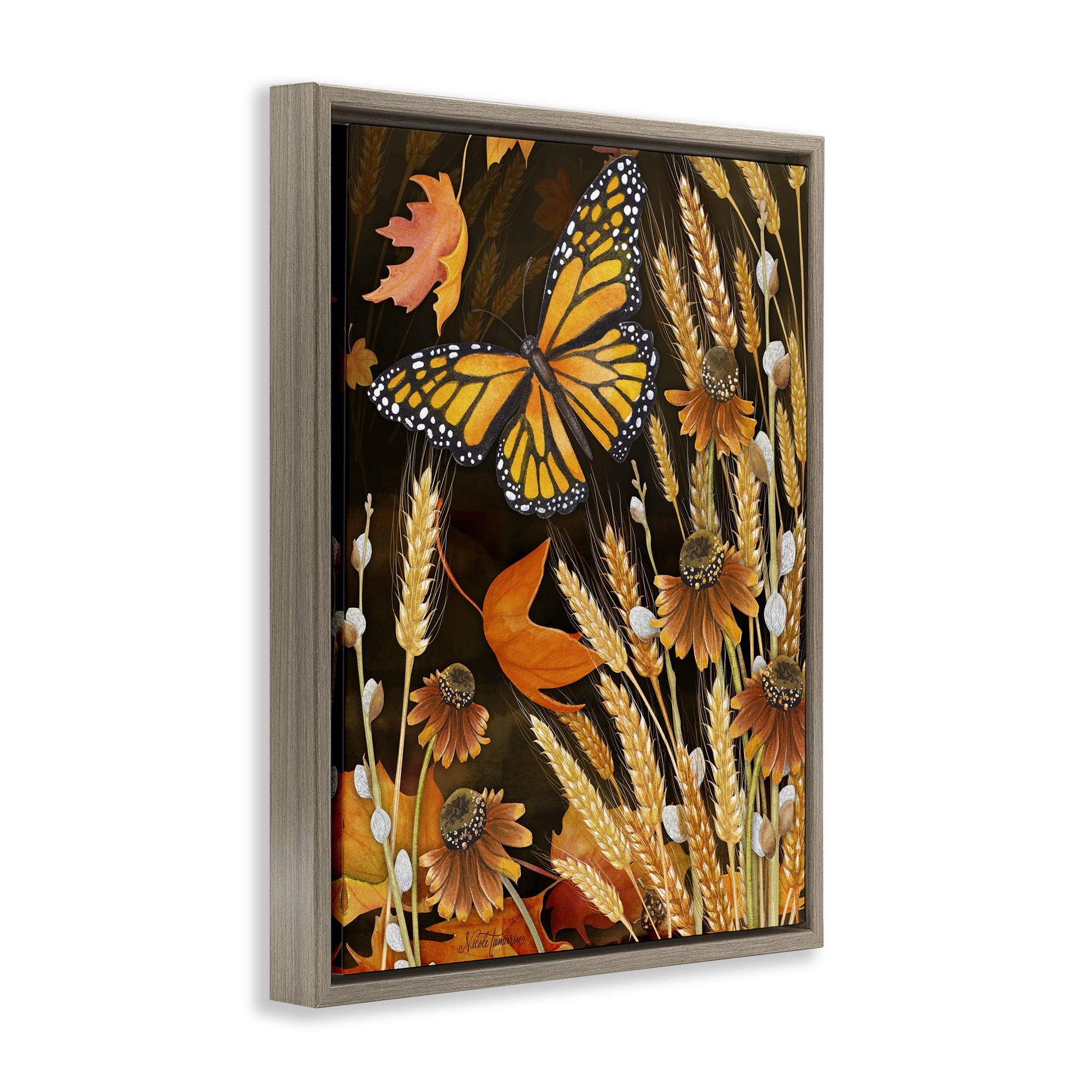 Stupell Industries Fall Motif Midnight Garden Brown Framed Floater Canvas Wall Art, design by Nicole Tamarin