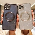 thumbnail image 6 of Compatible with iPhone 11 Pro Max Magnetic Glitter Case, Luxury Plating Cute Bling Clear Phone Case, Compatible with MagSafe for Women Girls with Camera Protector Back Cover - Black, 6 of 10