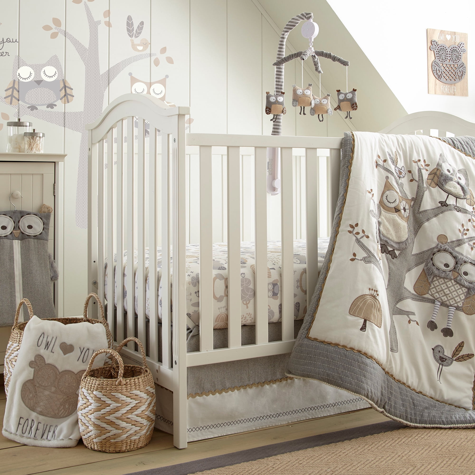 levtex baby night owl plush blanket - grey