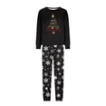 thumbnail image 4 of Yuaguia Family Christmas Matching Pajamas Set, Wish You a Merry Christmas Tree Letter Print Long Sleeve Tops and Black Snowflake Print Pants, Holiday Sleepwear, Women 3XL, 4 of 5