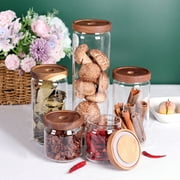 LEAVES AND TREES Y Glass 5-Cup Stackable Food Storage Canisters with Wood Lids, Set of 5
