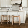 thumbnail image 4 of Maven Lane Adrien Saddle Counter Stool In Weathered Oak Finish With Sand Color Fabric Upholstery, 4 of 7