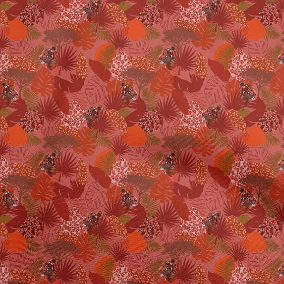 oneOone Silk Tabby Red Fabric Tropical Leaf Fabric For Sewing Printed Craft Fabric By The Yard 42 Inch Wide