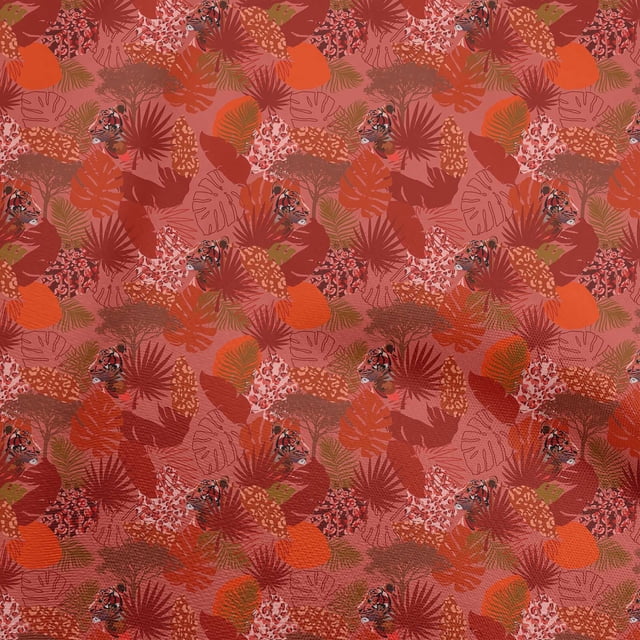 oneOone Polyester Spandex Red Fabric Tropical Leaf Sewing Material Print Fabric By The Yard 56 Inch Wide