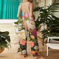 thumbnail image 5 of Women's Floral Print Overalls - Adjustable Straps Sleeveless Cotton Romper with Pockets for Summer Casual ,Orange,, 5 of 8