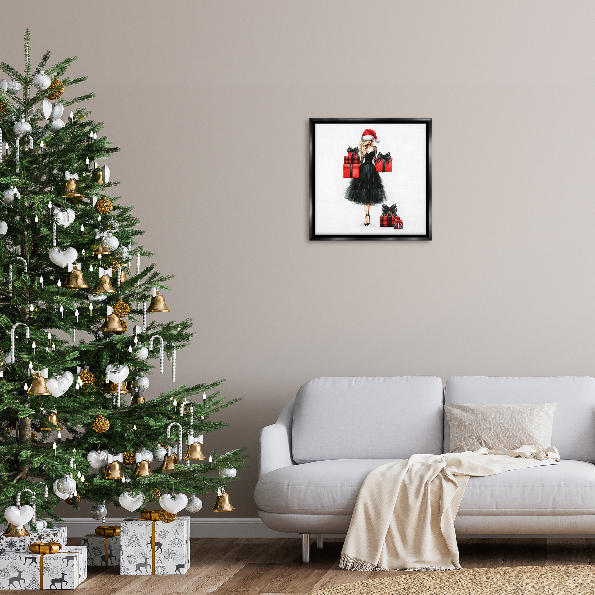 Stupell Industries Fashionable Holiday Shopping Holiday Painting Black Floater Framed Canvas Art Prints Wall Art, 25 x 25