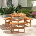 thumbnail image 1 of Costway 6-Person Round Picnic Table Set with 3 Built-in Benches 2" Umbrella Hole,Yellow, 1 of 10