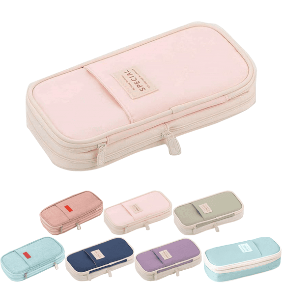 1 Pack Large Capacity Pencil Case, Large Volume Multi-Pocket Stationery Bag, Smooth Zipper Pen Pouch for Teen Students, Office and Travel Cosmetic Storage, 9.06in Light pink