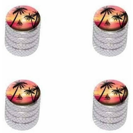 Aluminum Mast Sailboat (Pink and Orange Beach Sunset Palm Trees Ocean Sail Boat Vacation Tire Rim Wheel Aluminum Valve Stem Caps, Multiple)