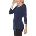 thumbnail image 3 of AULOA Women's 3/4 Long Sleeve V Neck Twisted Front Knot Casual Tunic T-shirt Blouse Top, Stylish and Fashion Forward (M, Navy), 3 of 5