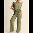thumbnail image 4 of Conjunto Informal de Dos Piezas de Punto Acanalado para Mujer, Camiseta de Corta y Pantalón , Ideal para el Hogar y para Viajes Verde XL, 4 of 9