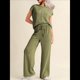thumbnail image 4 of Conjunto Informal de Dos Piezas de Punto Acanalado para Mujer, Camiseta de Corta y Pantalón , Ideal para el Hogar y para Viajes Verde L, 4 of 9