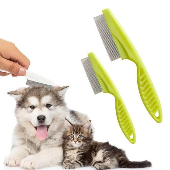 2 Pack Multifunctional Pet Comb, Upgrade Pet Grooming Brush Fine Magic Tear Stain Removal Comb, Fine-Tooth Stainless Massage Comb Kit for Small Puppies and Dogs (Green)