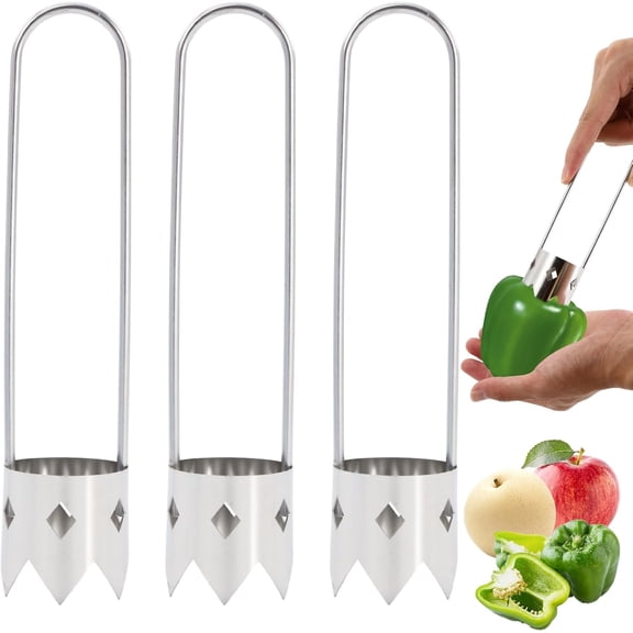 ZWHong 3pcs Bell Pepper Corer, Apple Corer Tool - Stainless Steel Fruit & Vegetable Seed Remover Kit, Multifunctional Kitchen Gadget for Jalapeno, Pineapple, Tomato, Easy to Clean