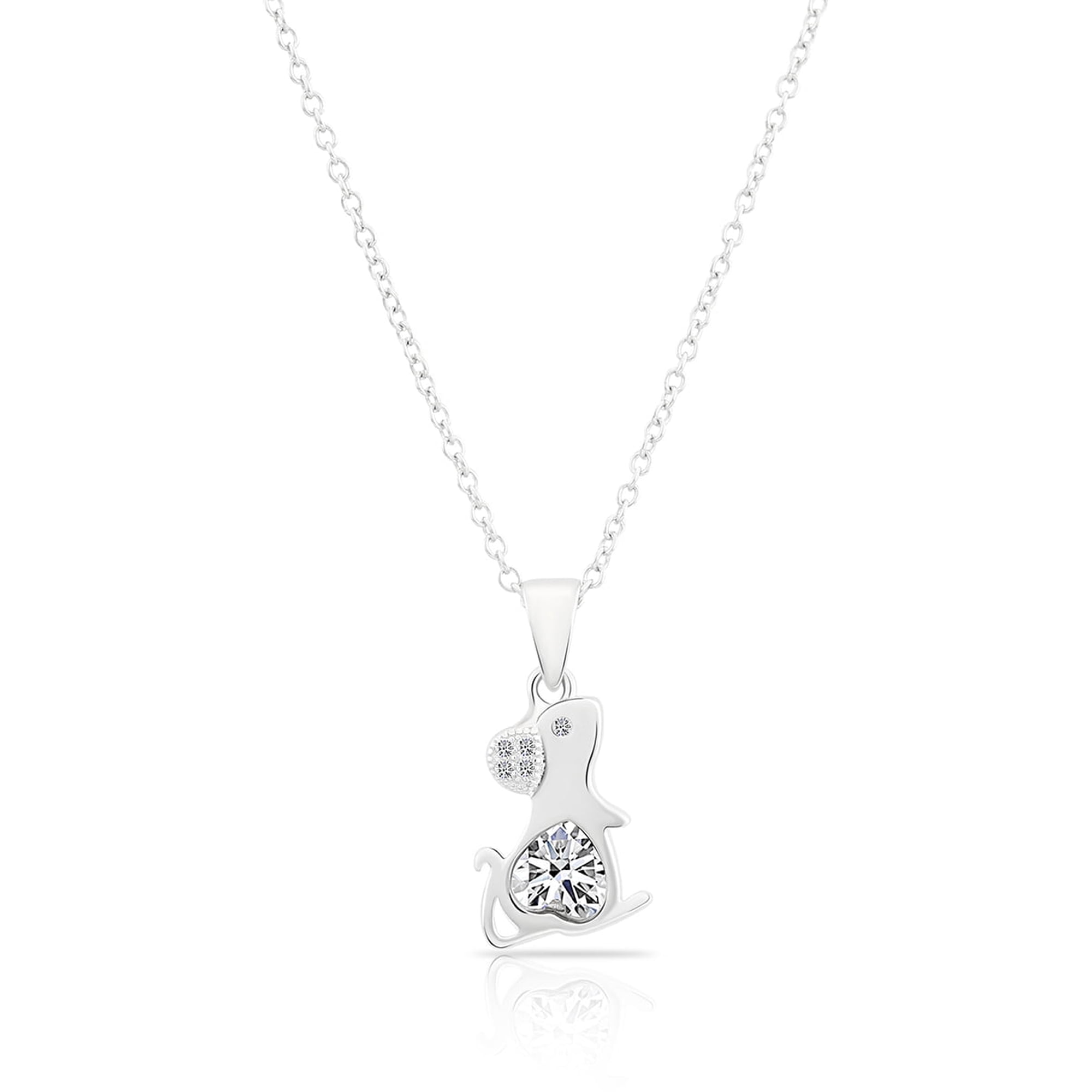 Tilo Jewelry Sterling Silver Pendant Necklace with Mouse and Heart shaped with Cubic Zirconia Stones | 18 Inch | Women & Unisex