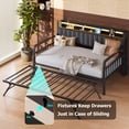 thumbnail image 4 of HiJob Metal Twin‑to‑King Daybed with Pop‑Up Trundle, Upholstered Headboard, Charging Station, LED Lights, Sofa Bed for Living Room, Bedroom, Guest Room, Black, 4 of 10