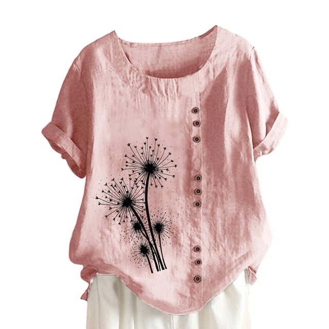 Chemise à Manches Longues Femme Femmes Été Décontracté Col Rond Manches Courtes Imprimé Chemise Ample Hauts Femmes Hauts d'Été Coupe Ample Femmes Hauts à Manches Courtes Femmes Hauts à Manches Courtes