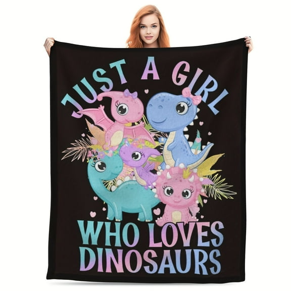 1 pc Dinosaur Blanket for Girls-Just a Girl Who Loves Dinosaurs-Dinosaur Gift for Girls Women-Super Cute Starry Dinosaur Pattern-Soft Lightweight and Warm Flannel Throw for Sofa Bed Camping