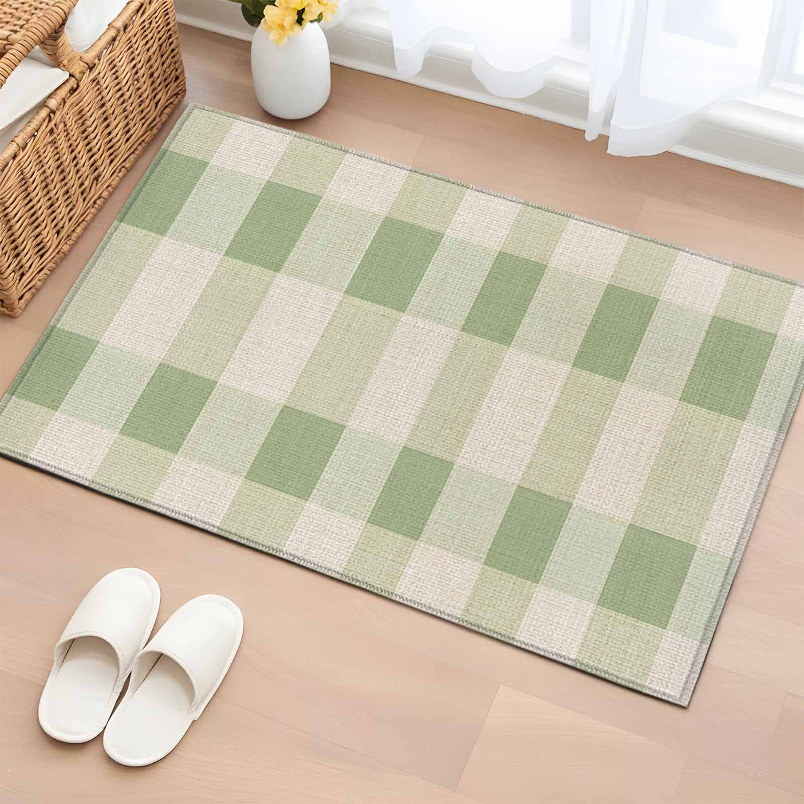 Rectangle Area Rug 2x3ft Spring Green Buffalo Plaid Beige Non-Shedding Washable Area Rug St. Patrick s Day Easter Non Slip Low-Profile Rugs for Living Room Bedroom Dining Room
