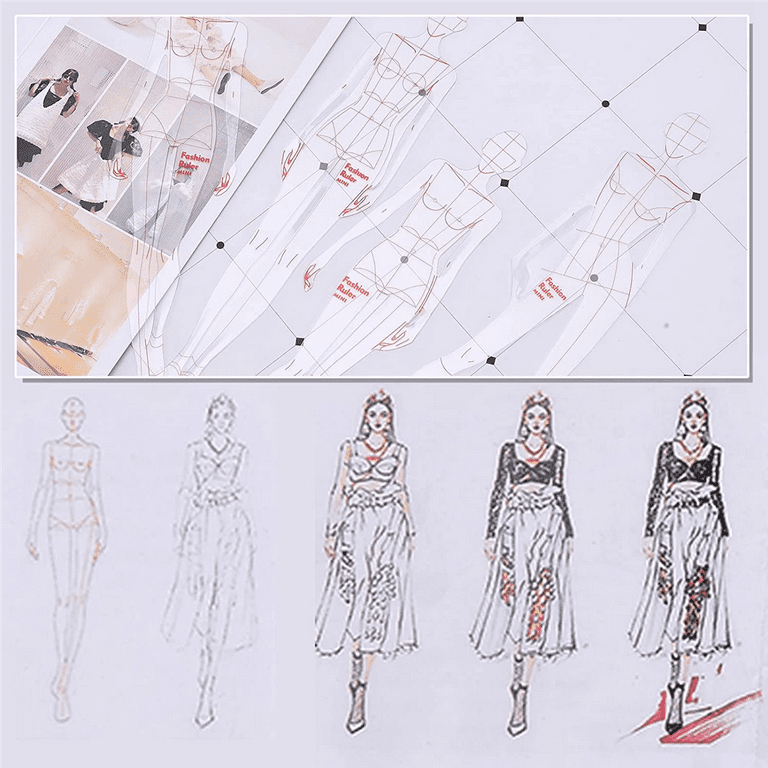 Fashion Rulers, 4 Models Fashion Sketching Templates, Fashion