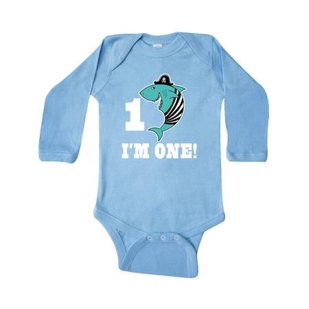 

Inktastic 1st Birthday Shark Party 1 Year Old Pirate Gift Baby Boy Long Sleeve Bodysuit