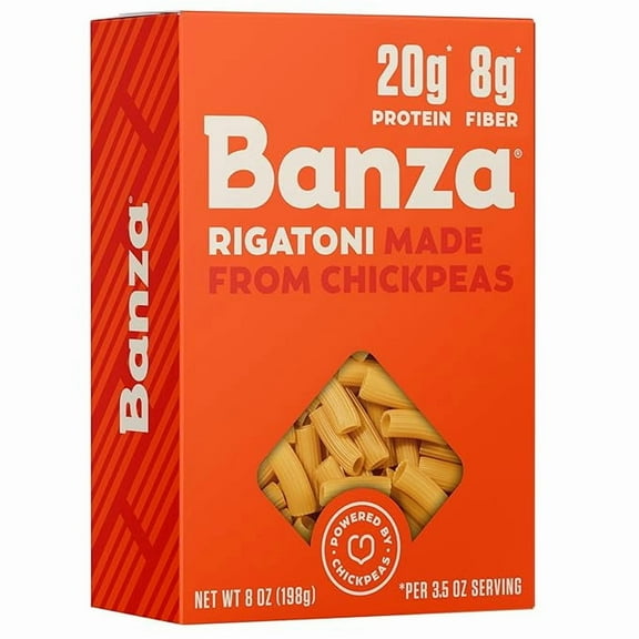 Pack of 1 Banza Rigatoni Pasta from Chickpeas - Gluten Free, High Protein, and Lower Carb Protein Rigatoni Chickpea Pasta - 8oz