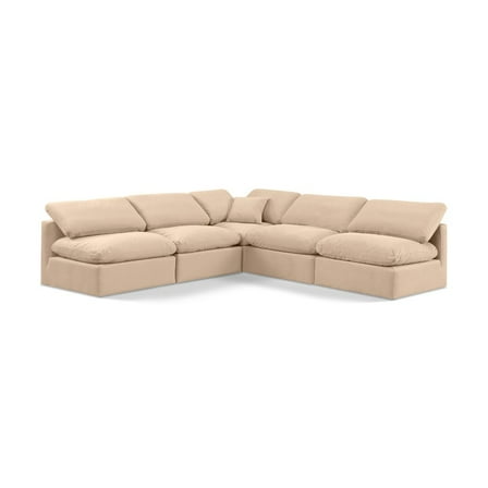 Meridian Furniture Indulge 169.5" Velvet L-Shaped Modular Sectional in Beige