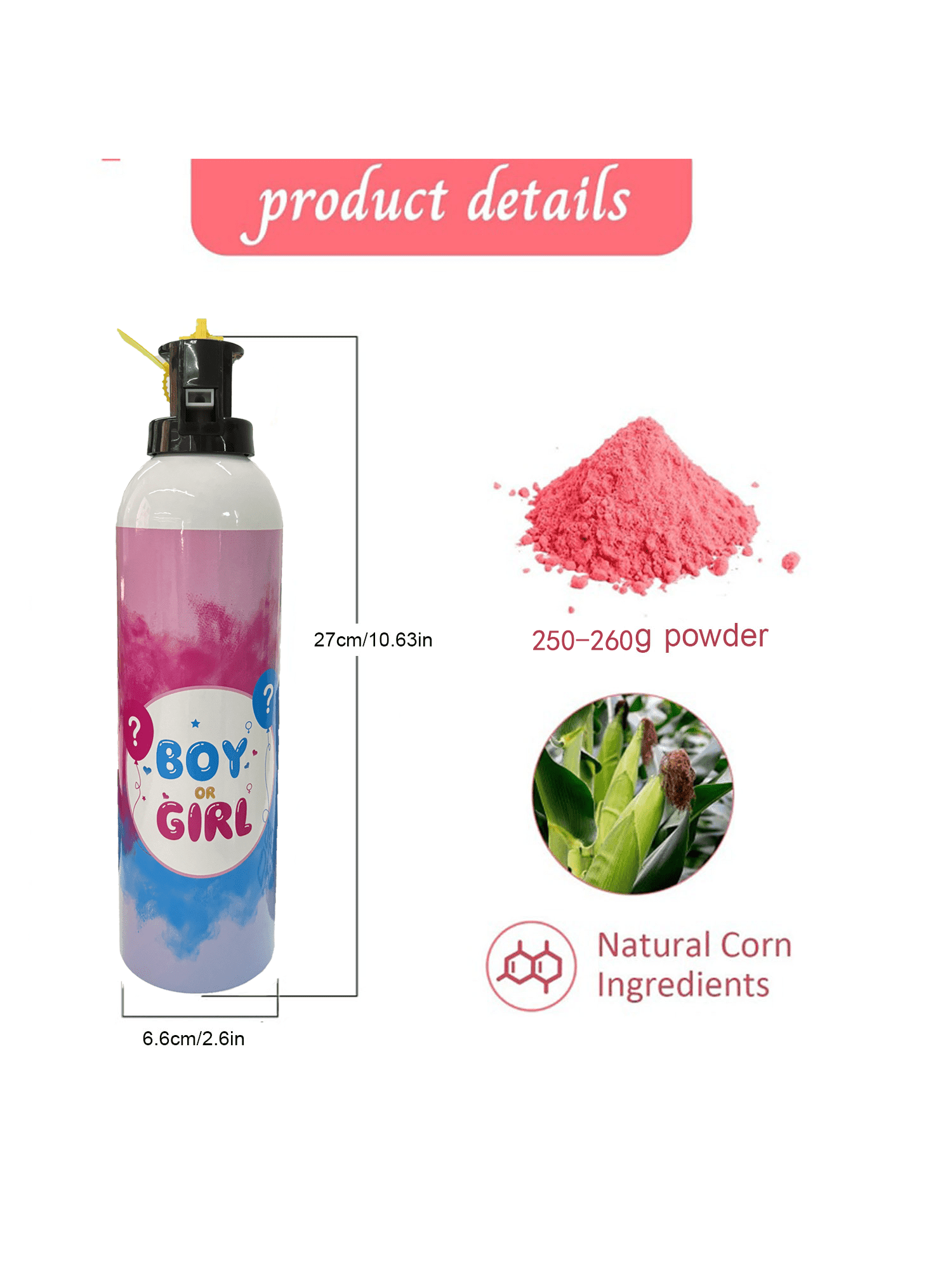 Microplushshop Baby Girl Gender Reveal Fire Extinguisher 2 packs 100% Biodegragable for Gender Reveal Party Decorations (Pink Girl)