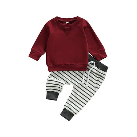 

Ma&Baby Toddler Baby Boys Autumn Clothes Set Long Sleeve Sweatshirt with Striped Sweatpants Outfit