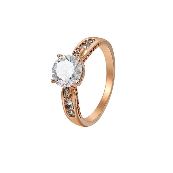 Elegante Anillo de Compromiso Zirconia Diamante Oro 14K Lam rosa 7