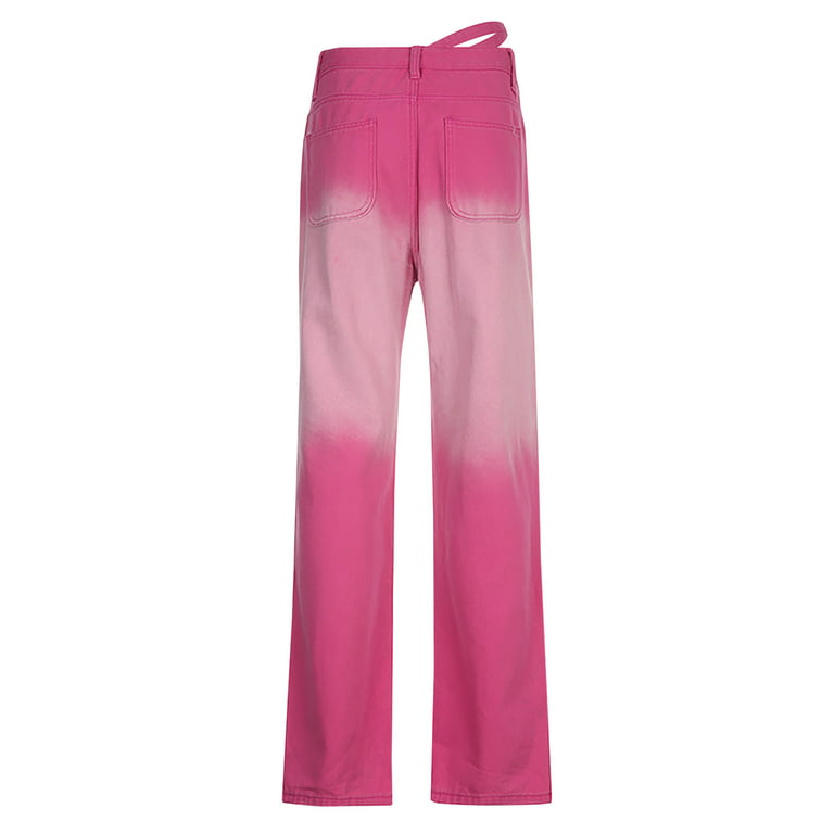 Motherland gået i stykker Sprout Reduce Price Hfyihgf Baggy Jeans for Women Y2K Streetwear Ripped Stretch  High Waisted Straight Wide Leg Denim Pants Casual Boyfriend Jeans(Pink,S) -  Walmart.com