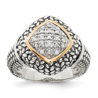 Bague en Argent Sterling Bicolore Plaqué Or avec Diamant 1/10ct.