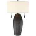 thumbnail image 2 of Franklin Iron Works Noah Modern Rustic Farmhouse Table Lamp 31" Tall Hammered Bronze Oatmeal Fabric Drum Shade for Bedroom Living Room Bedside Office, 2 of 7