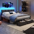 thumbnail image 5 of Satifur Full Size Upholstered Headboard Metal Bed Frame with LED Lights, 2 Drawers, Charging Station, Black leather, 5 of 9