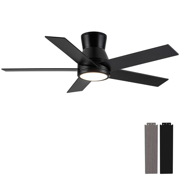 Eowynic 52" Industrial Black Ceiling Fan with Led Light Remote Control, Reversible DC Motor, Dual Finish Blade