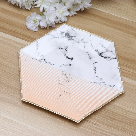 GOOHOCHY 8PCS 8 Inches Hexagonal Golden Stripe Paper Plates Disposable Marble Plates Dinner Tableware Party Favor for Carnival Festival Birthday