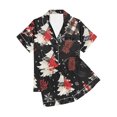 thumbnail image 4 of VBTAPA Womens Christmas Pajama Shorts Sets 2 Piece Holiday Sleepwear Cute Cartoon Graphic Button Down Shirt Elastic Waist Pants Matching Loungewear Set Xmas Jammies Black XXL, 4 of 6