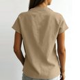 thumbnail image 5 of Women's Bow Tie V Neck Short Sleeve Blouse Casual Linen Tunic Tops Summer Outfit Loose Fit Flowy Work Office Streetwear Vacation Khaki L, 5 of 5