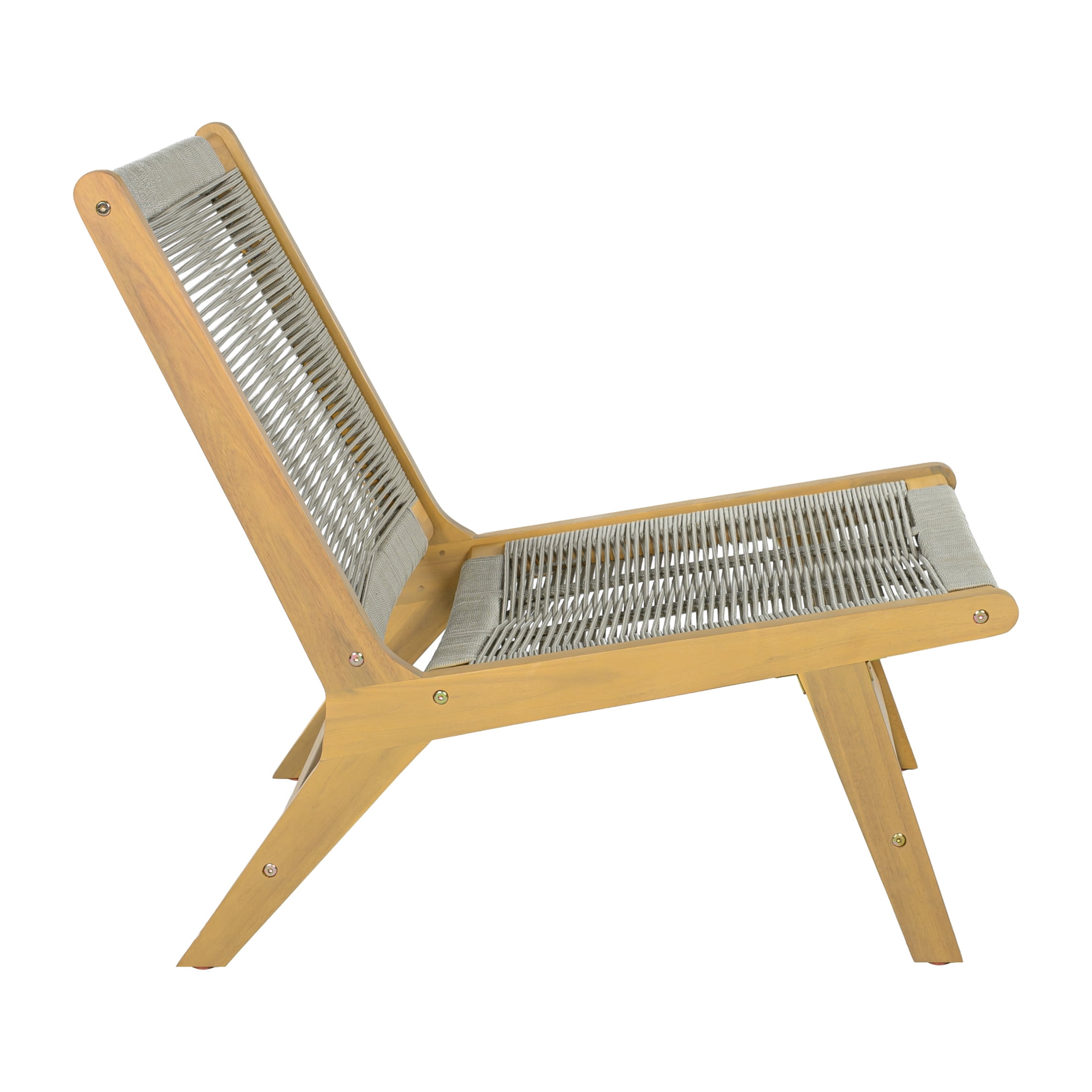 Christopher Knight Home Set of 2 Outdoor Lounge Chairs, Acacia Wood Rope Patio Chairs, Light Teak+Beige
