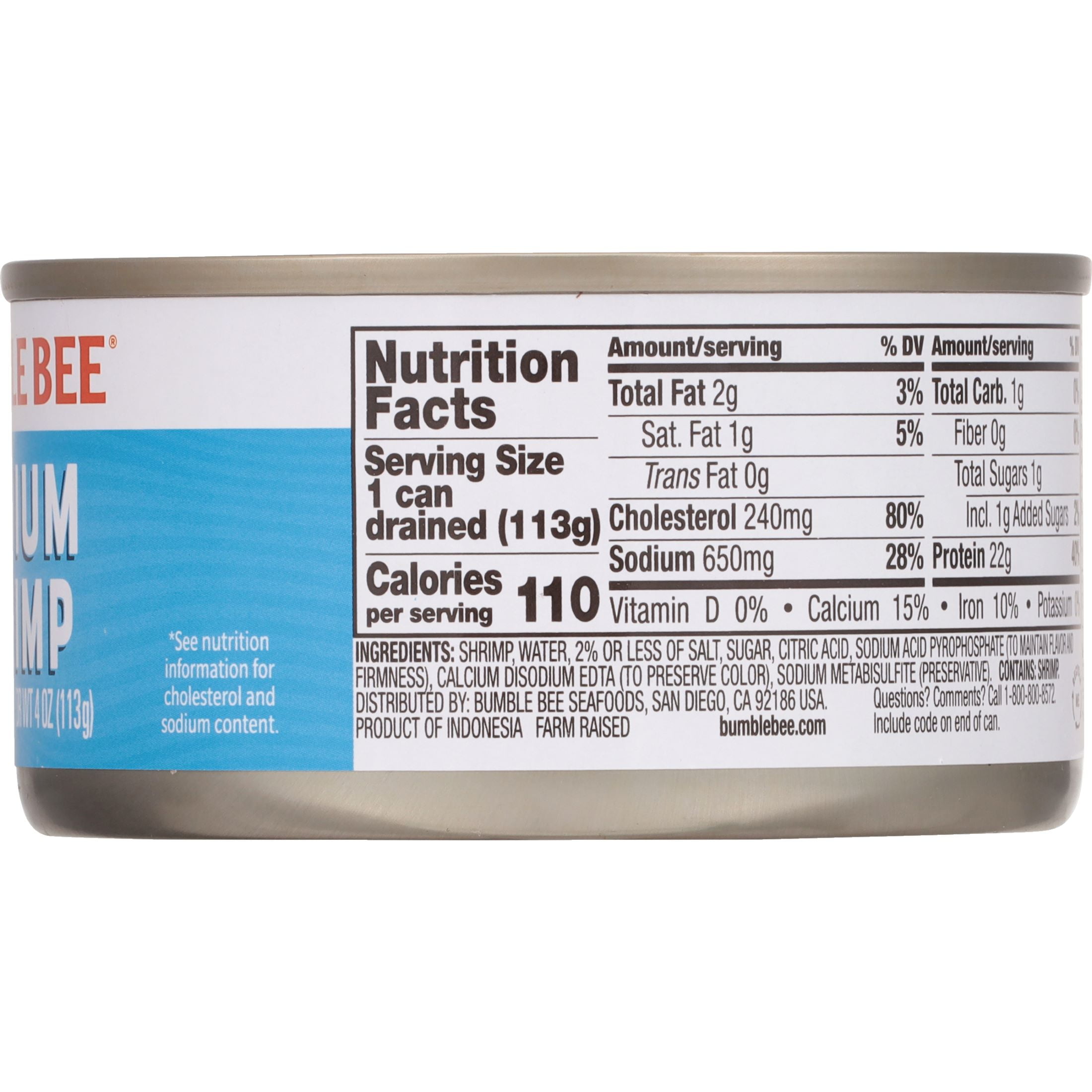 (2 pack) Bumble Bee Medium Canned Shrimp, Gluten Free, 22g Protein Per Serving, Ready to Eat, Shelf Stable Can, 6 oz