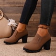 thumbnail image 3 of Pandaie Women's Platform Ankle Boots Chunky High Heel Slip on Short Booties Office Business Formal Fall Winter Dress Shoes Khaki 9.5, 3 of 9