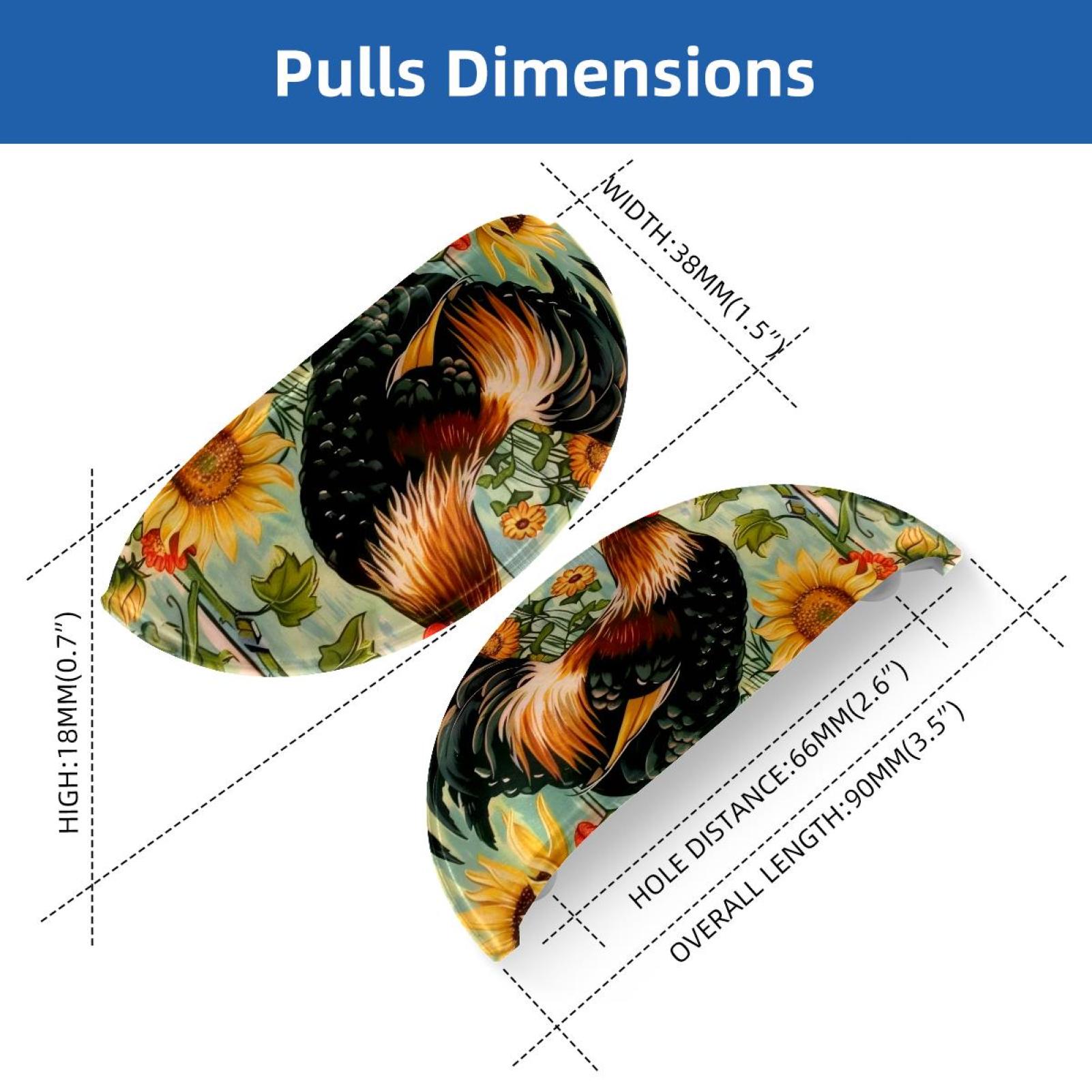 PhooArto 6 Pcs Cup Drawer Pulls, Farmhouse Sunflower Rooster Shell Shape Handles Cabinet Knobs for Dresser Cupboard Closet Wardrobe with Screws