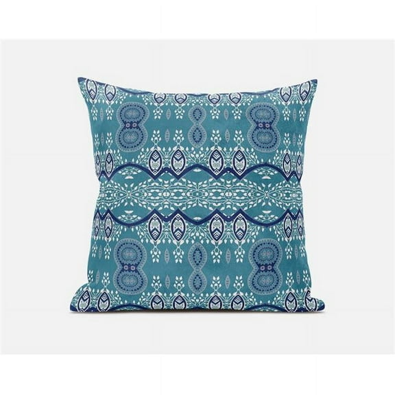 Amrita Sen Designs 20 x 20 in. Sephalina Paisley Leaves Broadcloth Indoor & Outdoor Zippered Pillow - Aqua