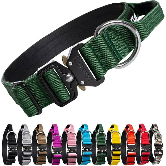 TSPRO Premium Dog Collar with Handle Thick Dog Collar Adjustable Dog Collar Heavy Duty Quick-Release Metal Buckle Dog Collar for Small or Medium to Extra Large Dogs(L-Green)